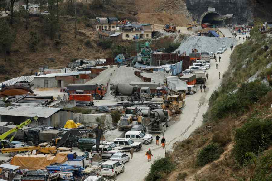 General view of rescue operations after workers got trapped in a tunnel co<em></em>nstruction collapse in Uttarkashi, northern state of Uttarakhand, India, November 27, 2023.