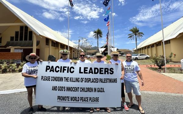 Owner and fashion designer of prolific Cook Island brand TAV Pacific Ellena Tavioni is leading the peaceful protest. 8 November 2023.