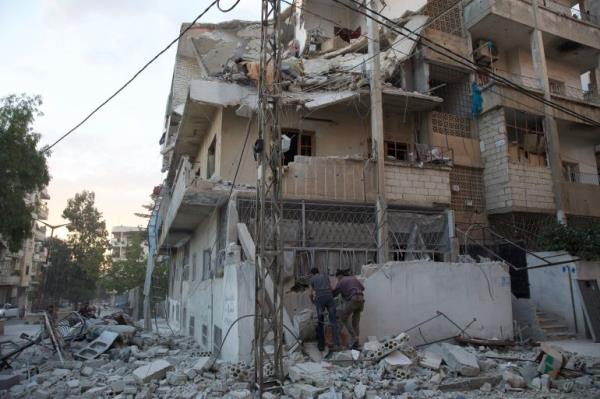 A destroyed building in Idlib, northwest Syria, on Novembver 14, 2023. Opposition leaders and emergency volunteers say the Syrian government and Russian forces have stepped up attacks on the region since October 7, 2023 