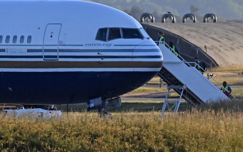 A Boeing 767 sits on the runway at the military ba<em></em>se at Amesbury, near Salisbury